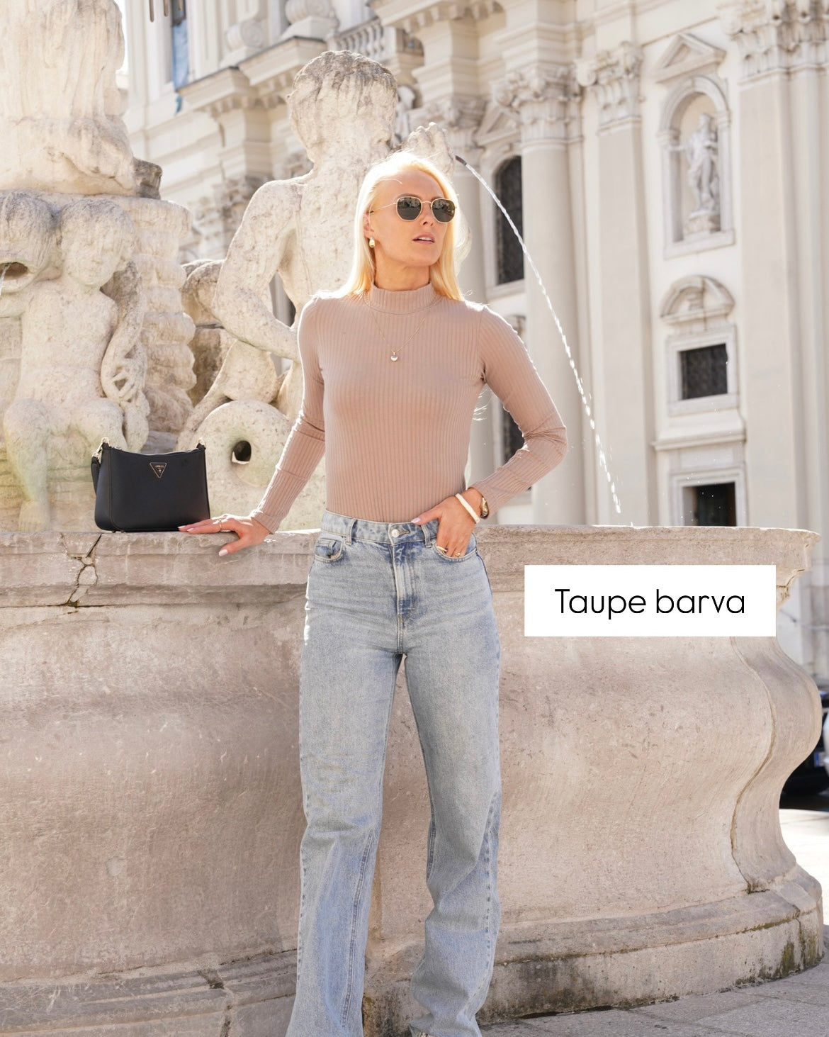 Taupe ribbed pol puli majica