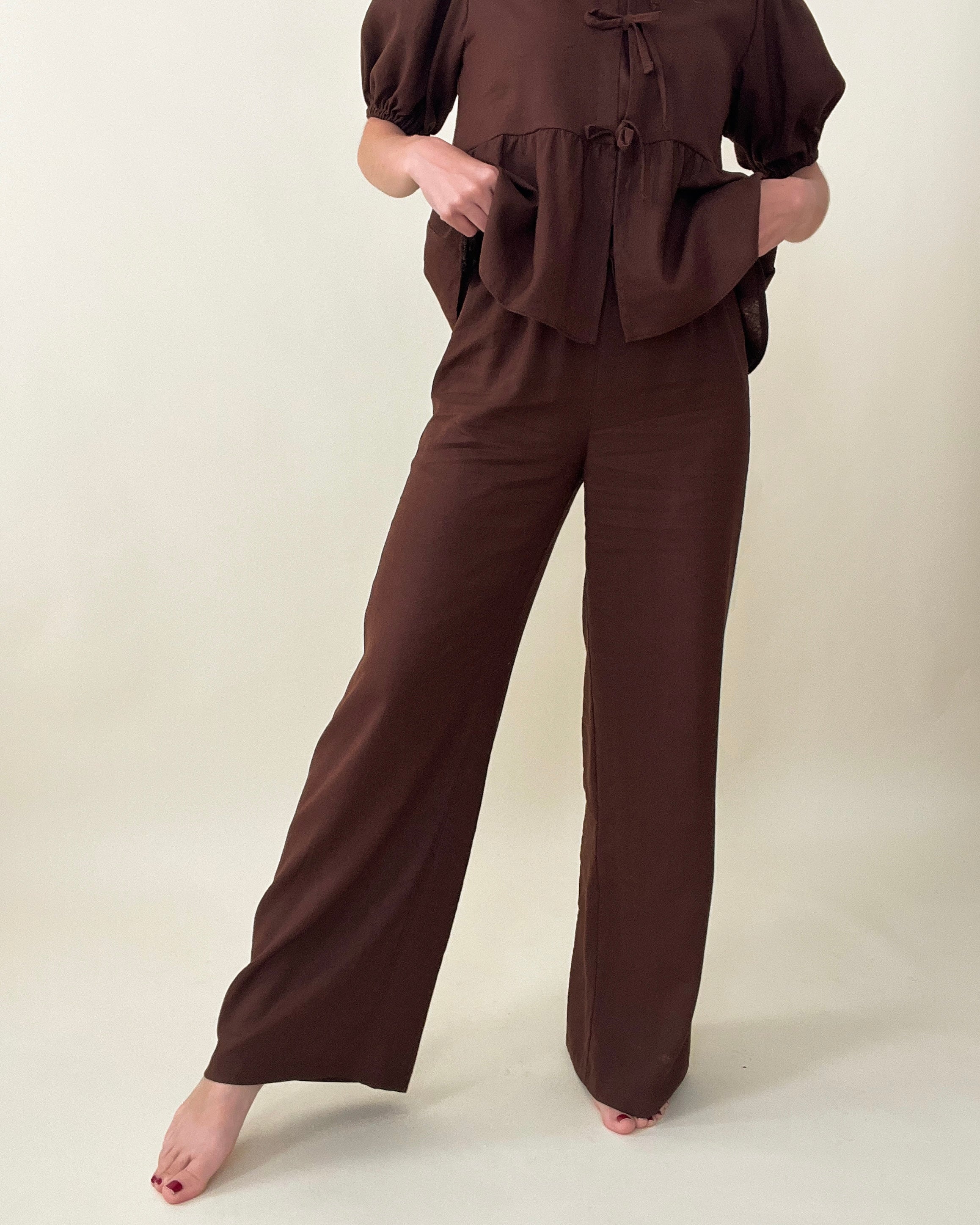 SOFTLY ME - viskoza in lan hlače (chocolate)