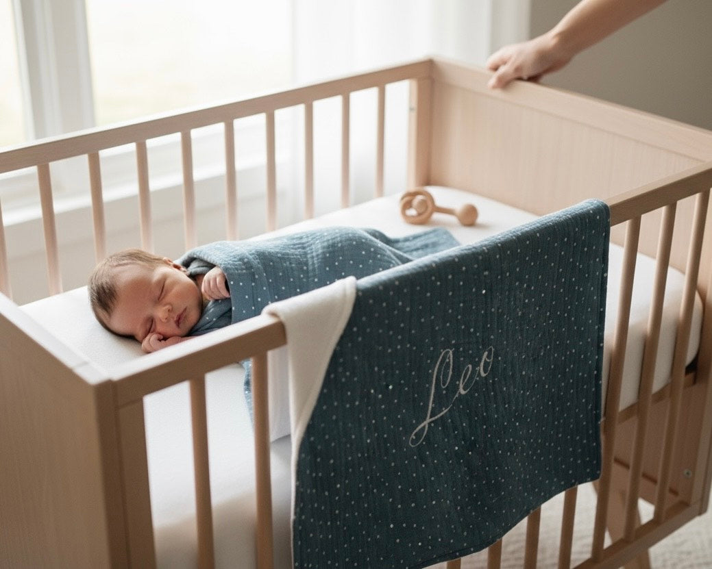 Soft muslin / pliš odeja  - (modra s pikicami)